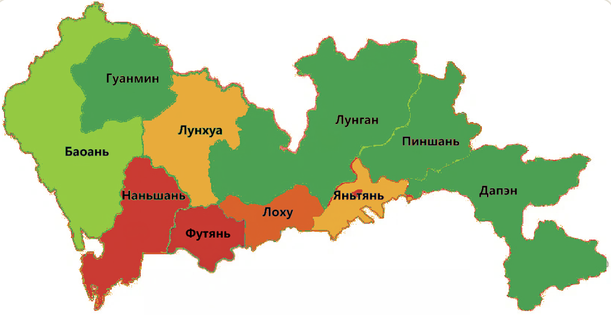 Карта районов Шэньчжэня: Баоань, Наньшань, Футянь, Лоху, Янтянь, Лунхуа, Лунган, Пиншань